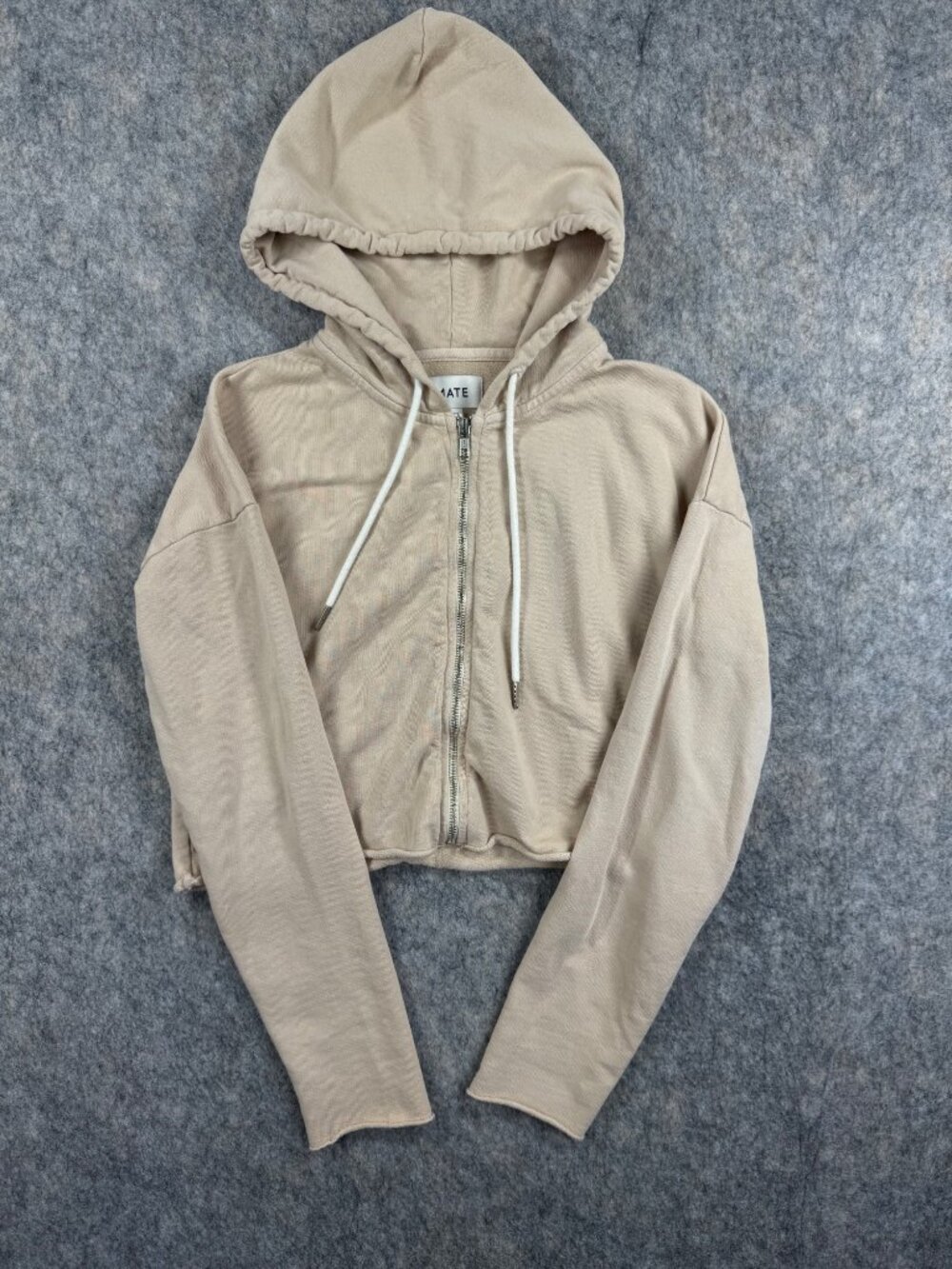 Mate Womens Hoodie Full Zip Beige Sz XS Sweatshirt Cropped